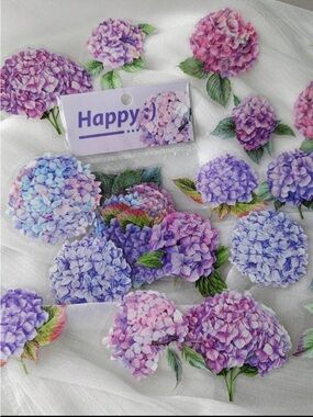 New Hydrangea Floral Translucent Stickers - Purple & Pink Mix Pack of 20